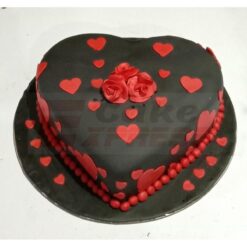 Black and Red Heart Fondant Cake