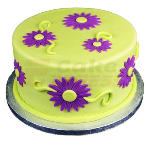 Flowers Green Purple Fondant Cake