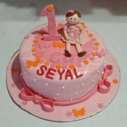 Girl 1st Birthday Pink Fondant Cake