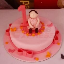Little Girl 1st Birthday Pink Fondant Cake