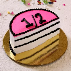Pink and White Half Birthday Cream Cake