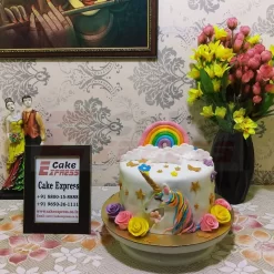 Unicorn Rainbow Theme Fondant Cake
